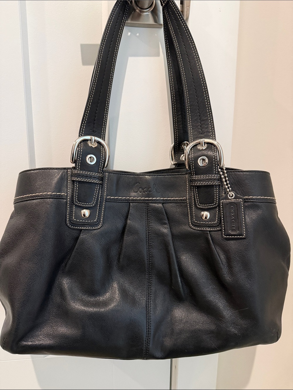Coach Black Leather Shoulder Bag with Silver Hardware